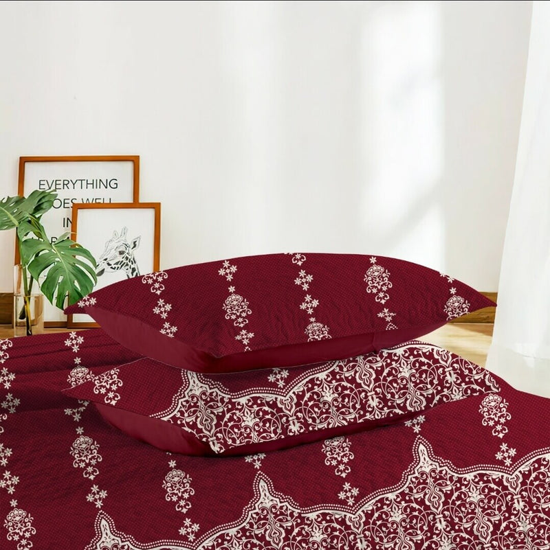 Red INDIAN Style Coverlet Set-Quilted Bedspread Sets (3Pcs)