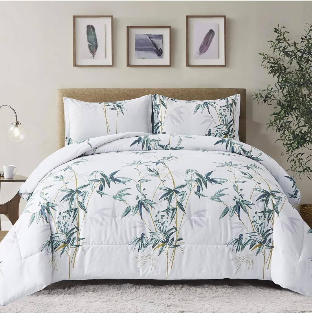 Bamboo Green Comforter SetFloral Quilt Set (3Pcs) The Bed Linen
