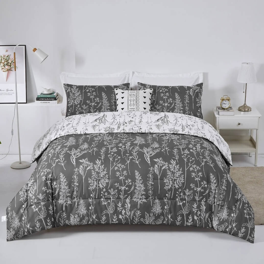 Grey Floral Comforter SetQuilt Set (3Pcs) The Bed Linen