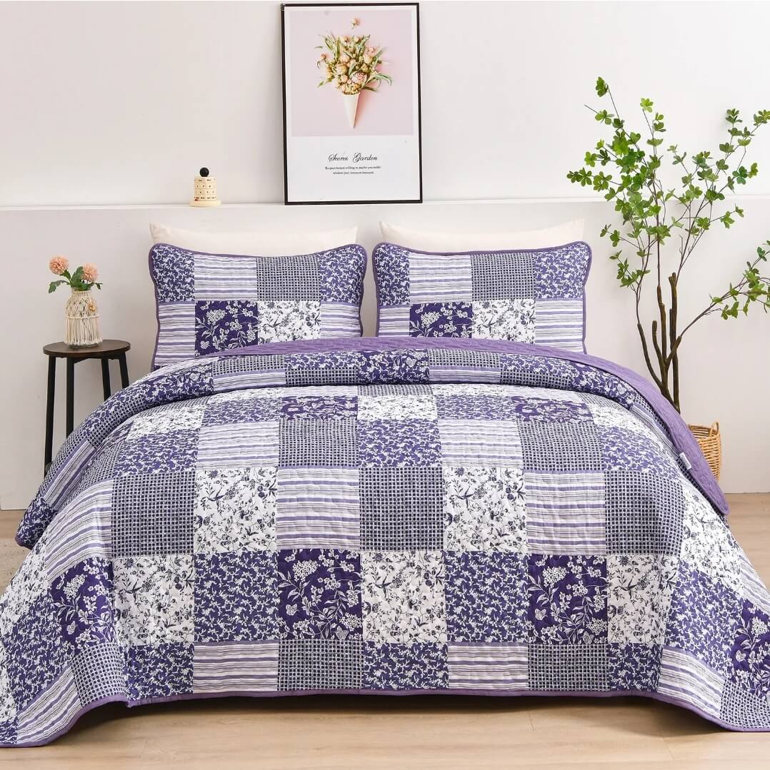 2025 Lavender Coverlet Set-Quilted Bedspread Sets (3Pcs)