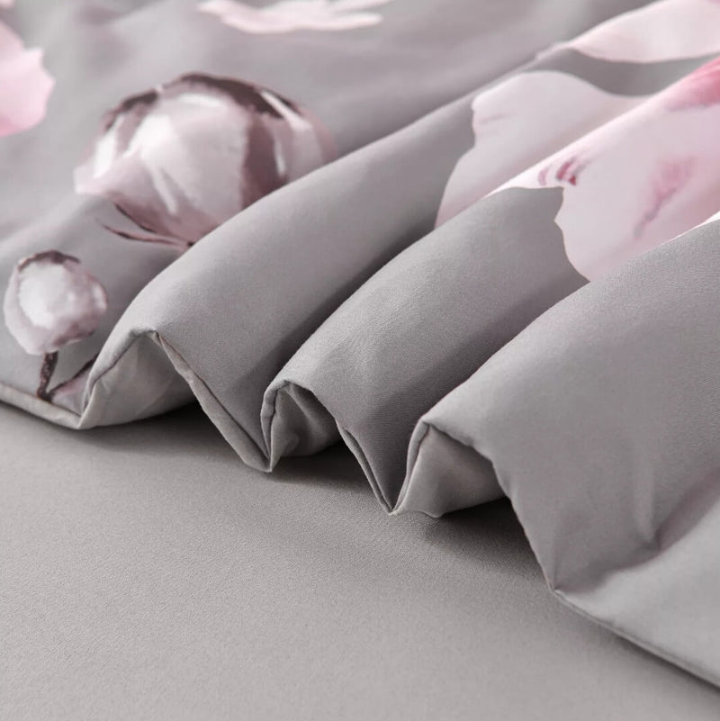 Grey Base Floral Quilt Cover - Ultra Soft Donna/Duvet Cover Set 2xPillowcases