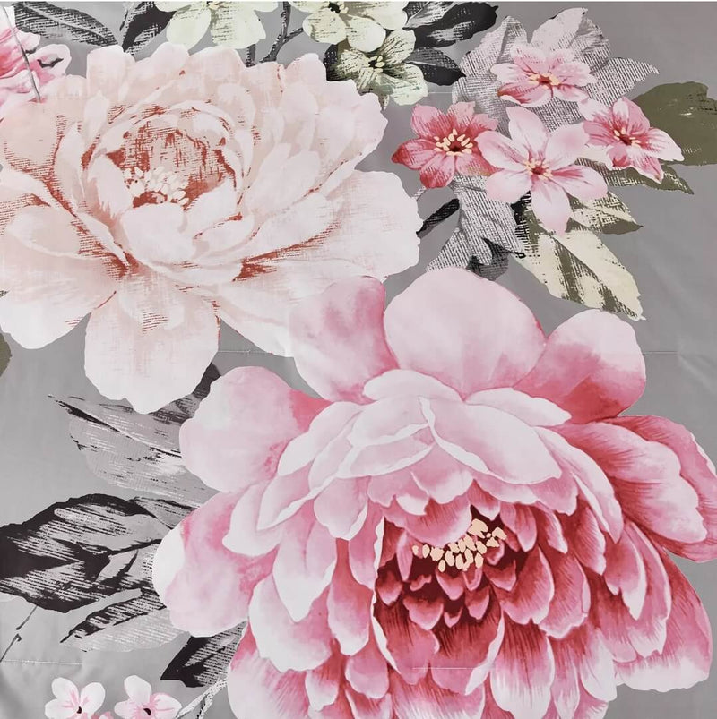 Grey Base Floral Quilt Cover - Ultra Soft Donna/Duvet Cover Set 2xPillowcases