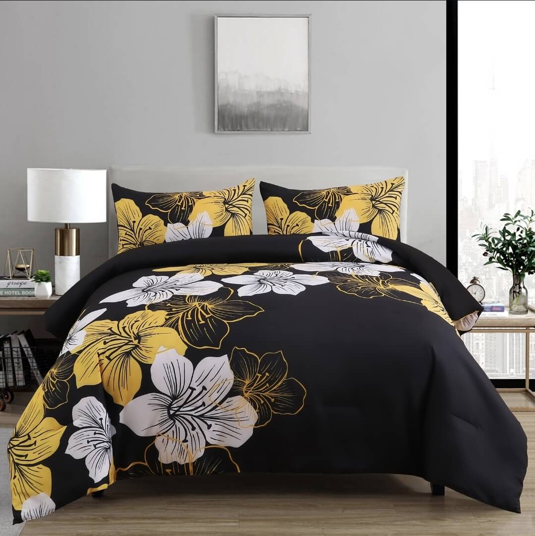 Yellow And Black Comforter Setnull