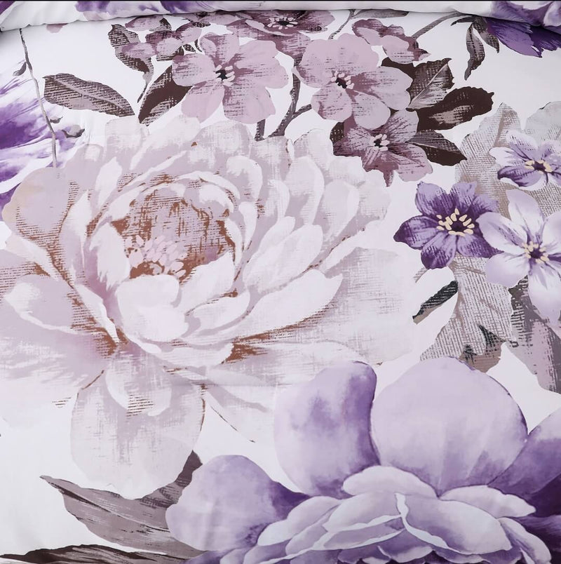 Purple Botanical Quilt Cover - Ultra Soft Donna/Duvet Cover Set 2xPillowcases