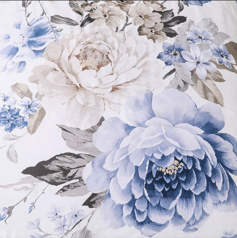 Blue Floral Quilt Cover - Ultra Soft Donna/Duvet Cover Set 2xPillowcases