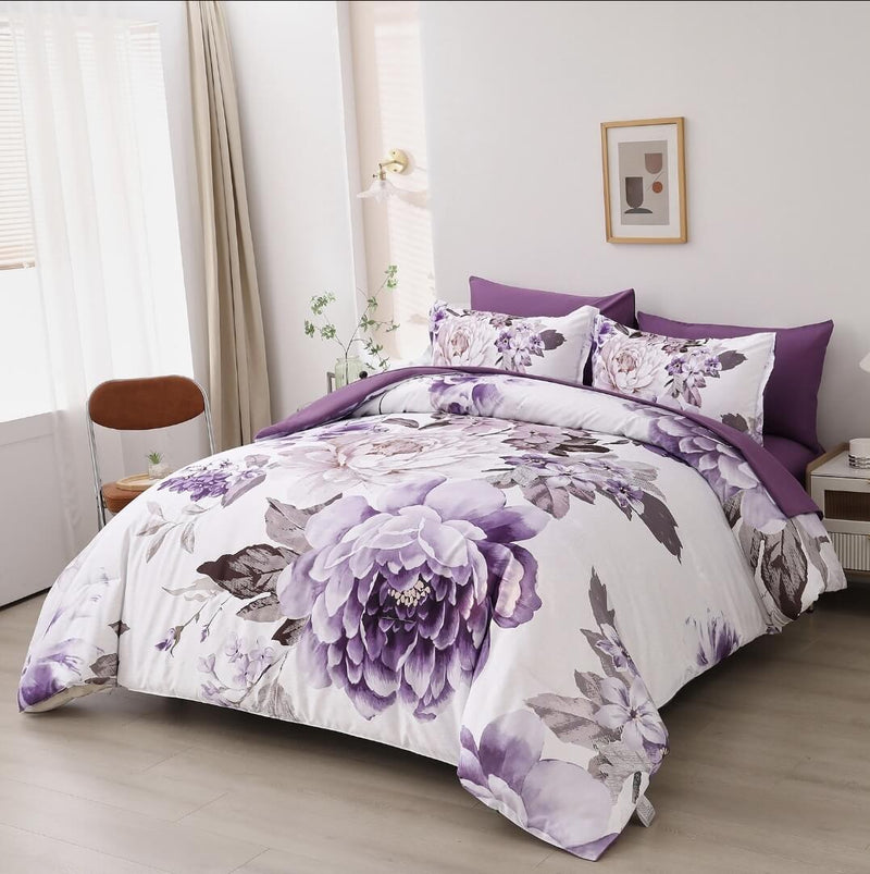 Purple Botanical Quilt Cover - Ultra Soft Donna/Duvet Cover Set 2xPillowcases