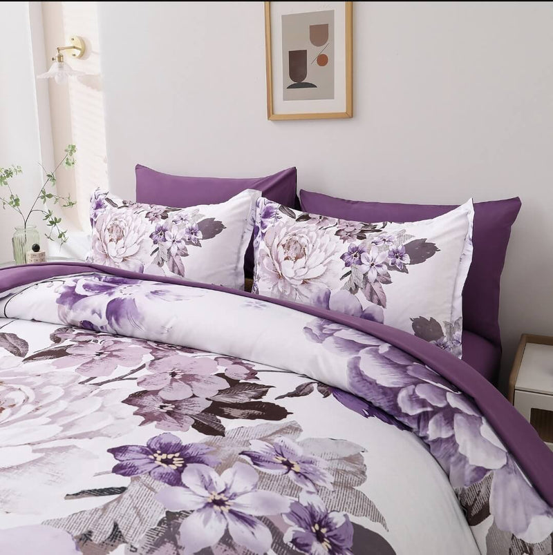 Purple Botanical Quilt Cover - Ultra Soft Donna/Duvet Cover Set 2xPillowcases