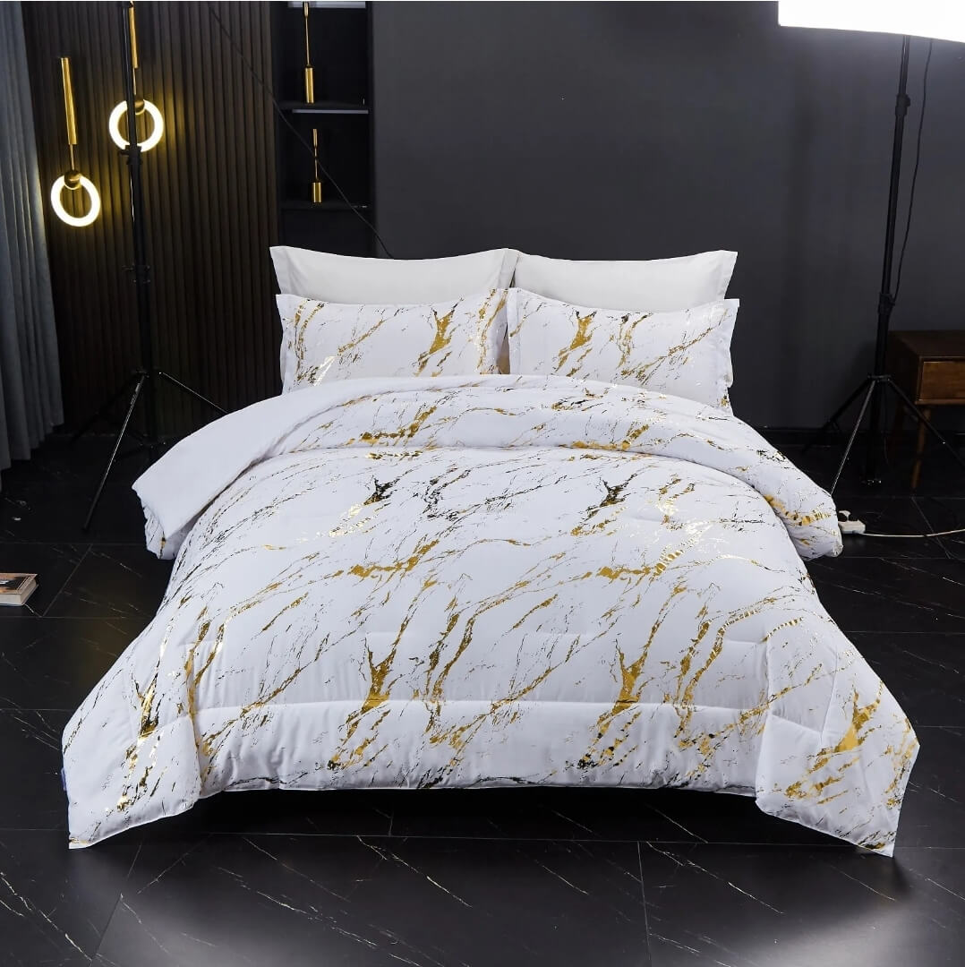 White & Gold Comforter SetQuilt Set (3Pcs)