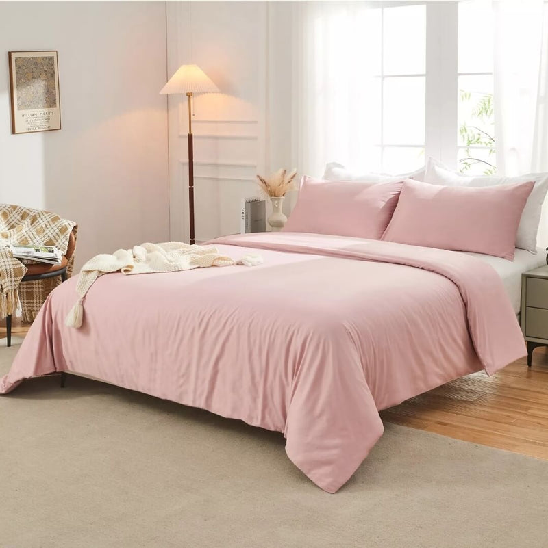 100% Pure Cotton Quilt Cover-Ultra Soft Duvet Cover Set 2xPillowcases (Mauve)