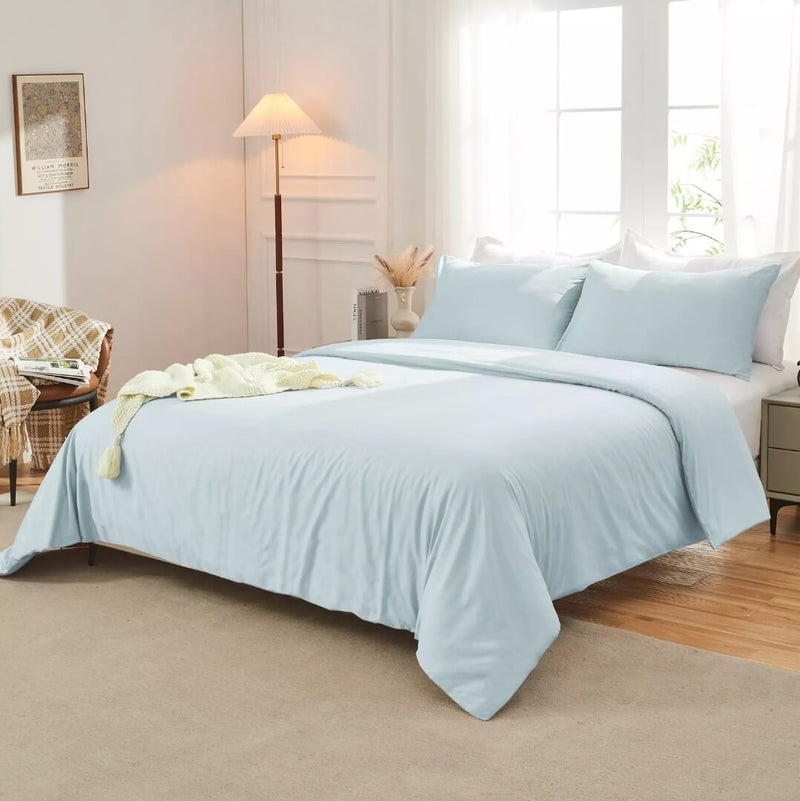 100% Pure Cotton Quilt Cover-Ultra Soft Duvet Cover Set 2xPillowcases (Sky Blue)