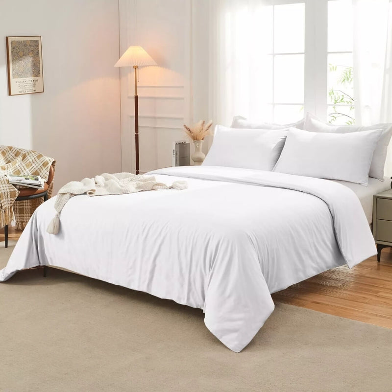100% Pure Cotton Quilt Cover-Ultra Soft Duvet Cover Set 2xPillowcases (White)