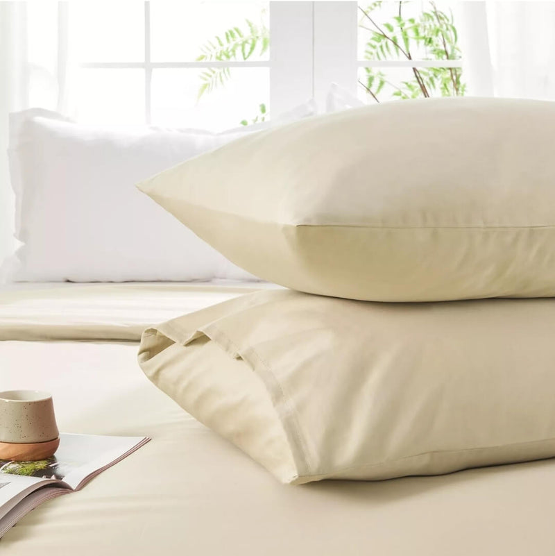100% Pure Cotton Quilt Cover-Ultra Soft Duvet Cover Set 2xPillowcases (Cream)