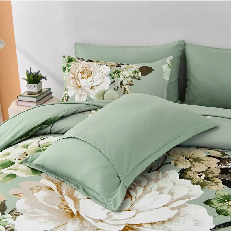 Light Green Flower Quilt Cover - Ultra Soft Donna/Duvet Cover Set 2xPillowcases