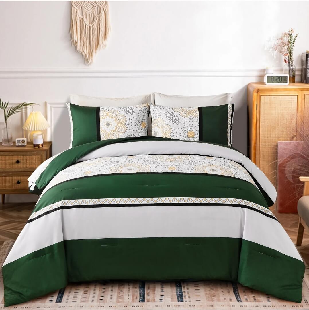 Green Striped Comforter SetQuilt Set (3Pcs) The Bed Linen