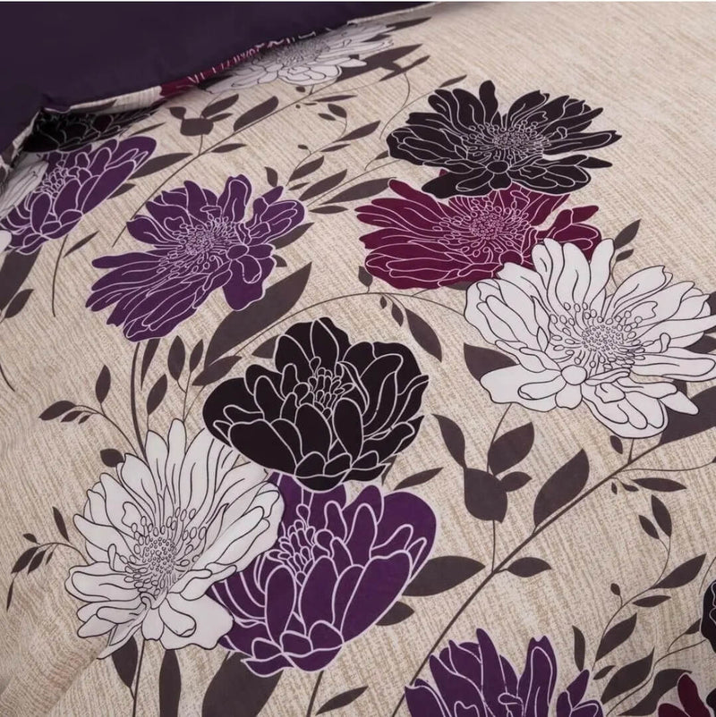 Purple Floral Quilt Cover Set- Ultra Soft Donna/Duvet Cover Set 2xPillowcases