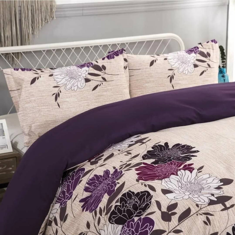 Purple Floral Quilt Cover Set- Ultra Soft Donna/Duvet Cover Set 2xPillowcases
