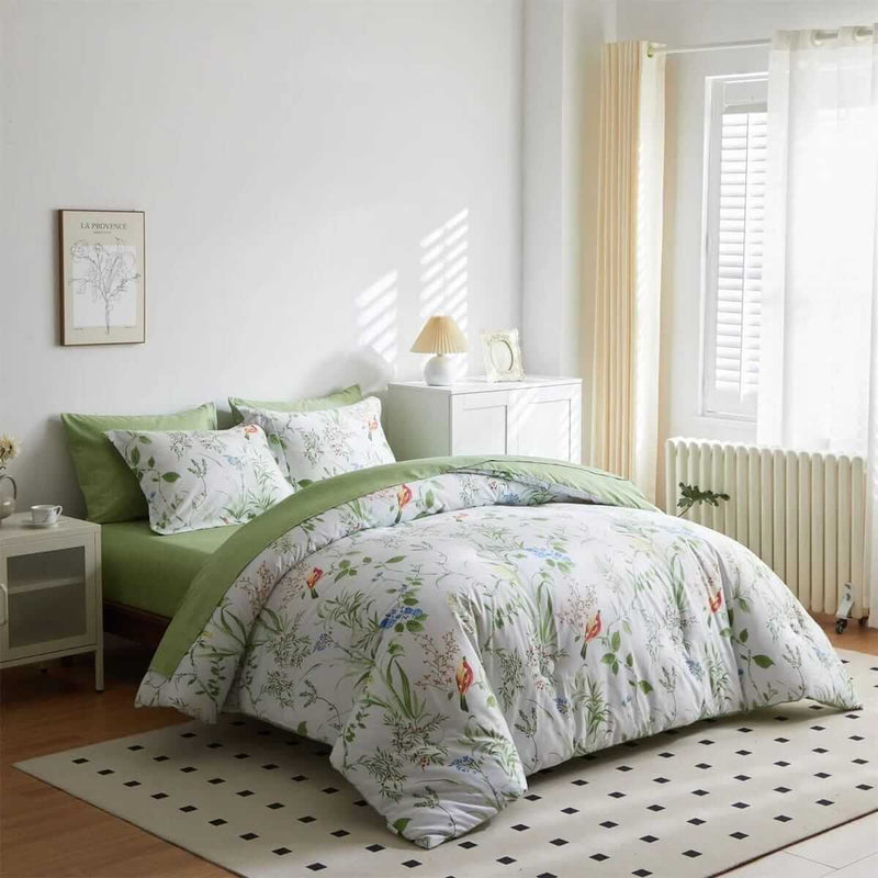 Botanical Green Quilt Cover - Ultra Soft Donna/Duvet Cover Set 2xPillowcases