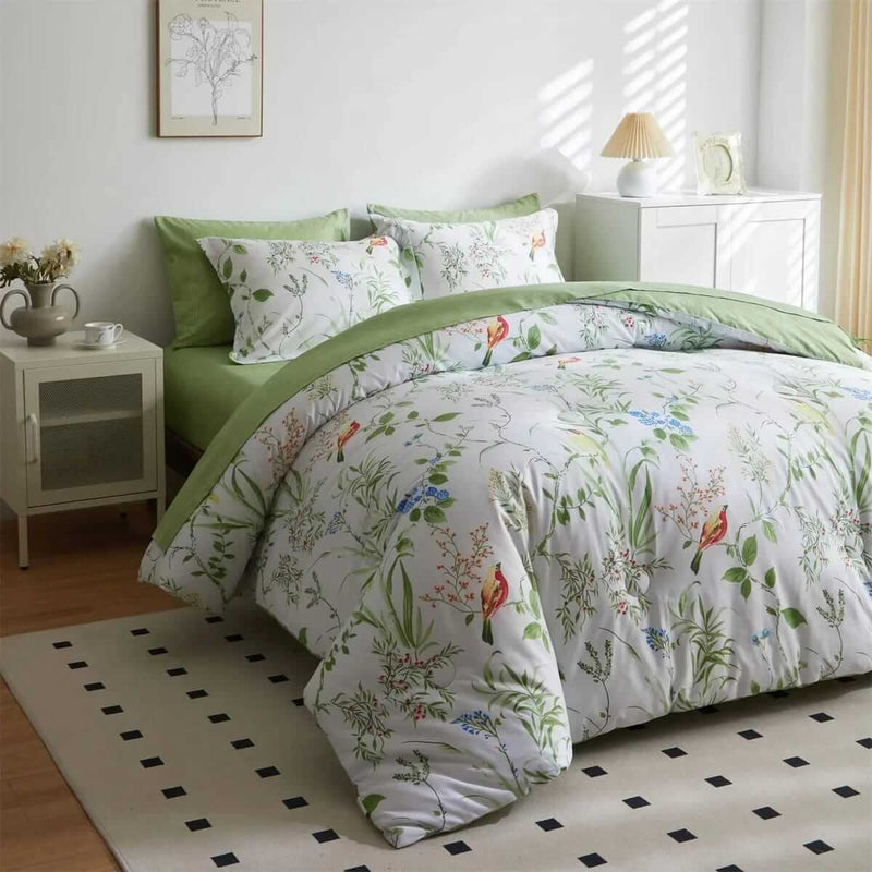 Botanical Green Quilt Cover - Ultra Soft Donna/Duvet Cover Set 2xPillowcases