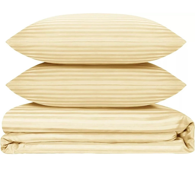 Microfiber Striped Quilt Cover-Ultra Soft Duvet Cover Set 2xPillowcases (Beige)