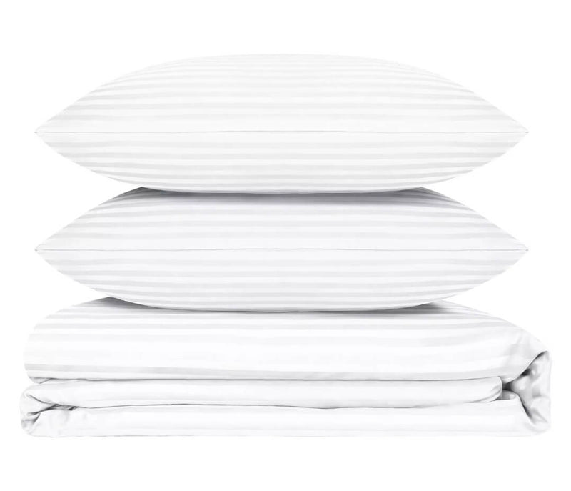 Microfiber Striped Quilt Cover-Ultra Soft Duvet Cover Set 2xPillowcases (White)
