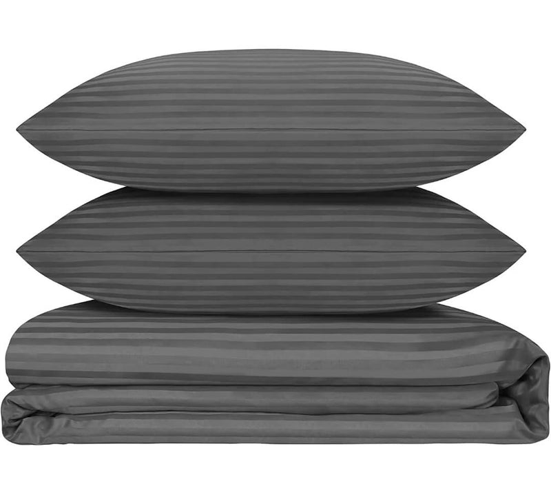 Microfiber Striped Quilt Cover-Ultra Soft Duvet Cover Set 2xPillowcases (Charcoal)