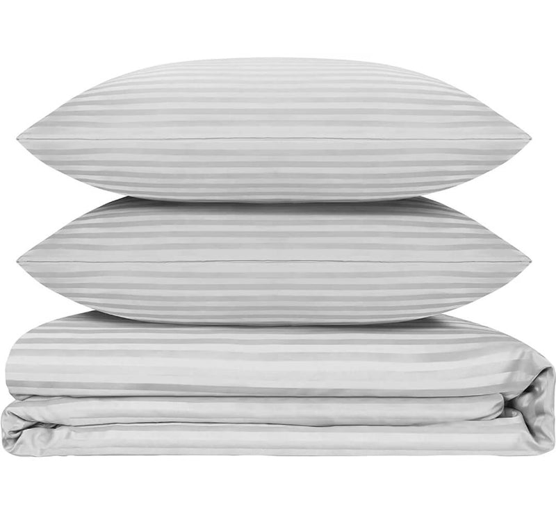 Microfiber Striped Quilt Cover-Ultra Soft Duvet Cover Set 2xPillowcases (Silver)