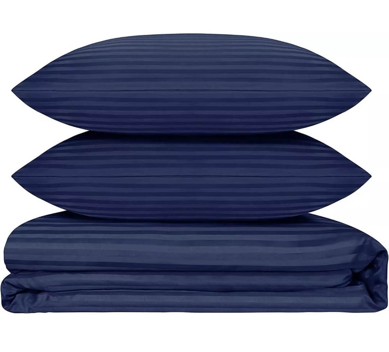 Microfiber Striped Quilt Cover-Ultra Soft Duvet Cover Set 2xPillowcases (Navy)