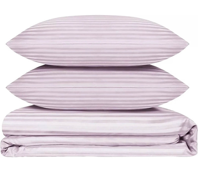 Microfiber Striped Quilt Cover-Ultra Soft Duvet Cover Set 2xPillowcases (Light Pink)