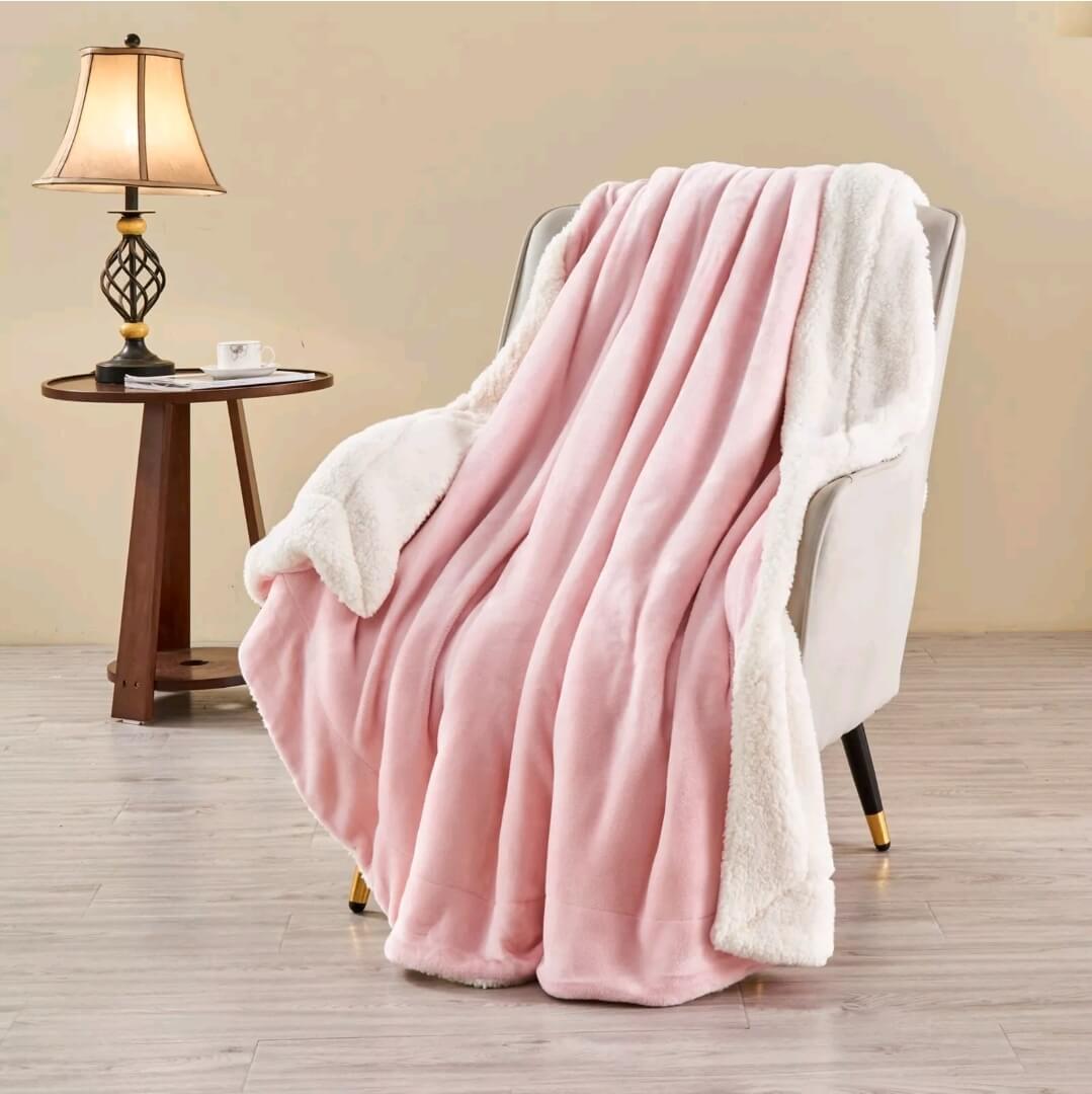 Sherpa Fleece Blanket Cuddly Plush Sofa Throw (Pink)