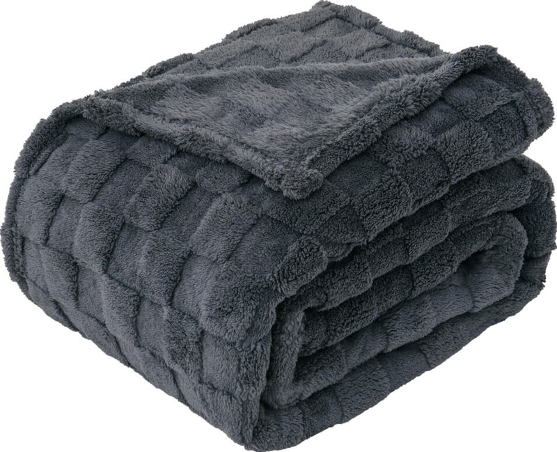Soft Warm Fluffy Blanket - Cuddly Plush Sofa Throw (Dark Grey)