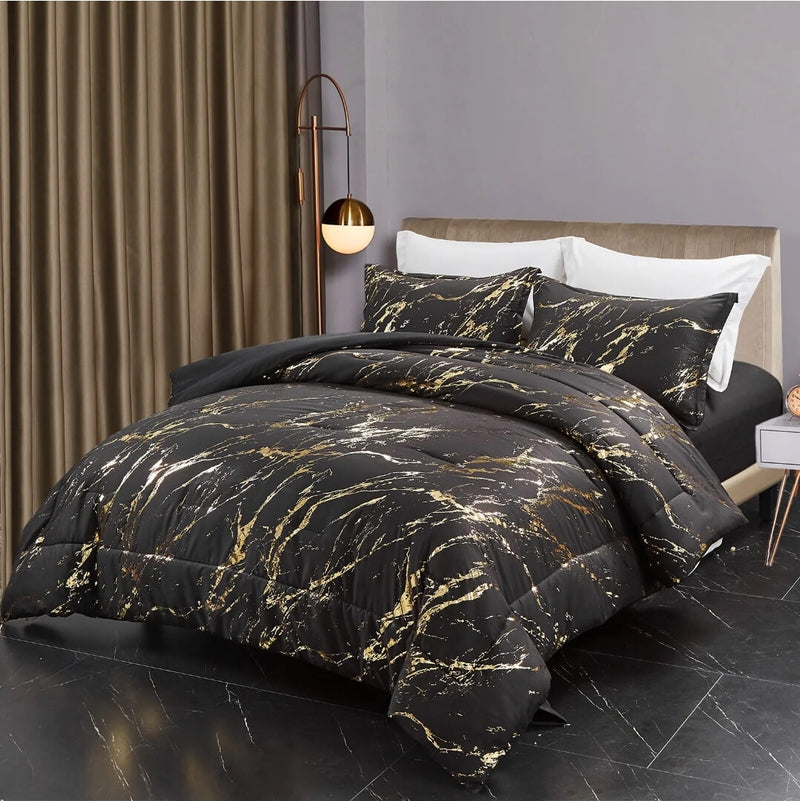 Black & Gold Comforter Set-Quilt Set (3Pcs)