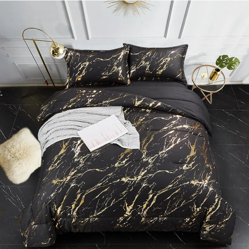 Black & Gold Comforter Set-Quilt Set (3Pcs)