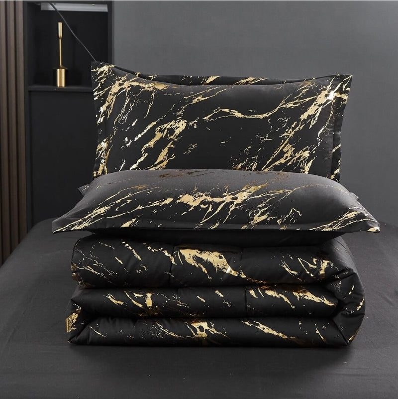 Black & Gold Comforter Set-Quilt Set (3Pcs)