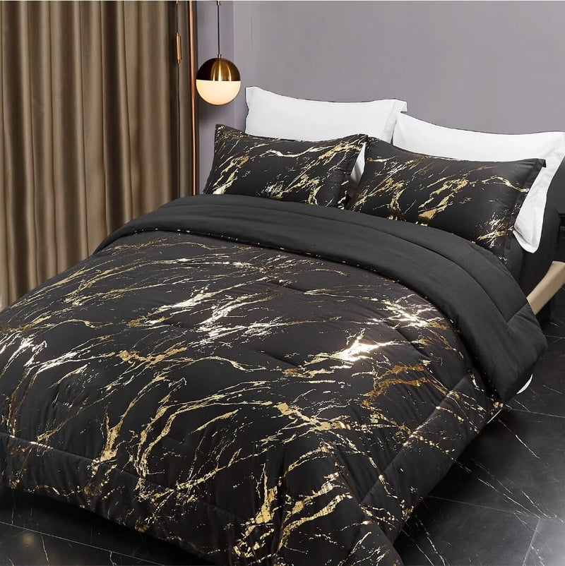 Black & Gold Comforter Set-Quilt Set (3Pcs)