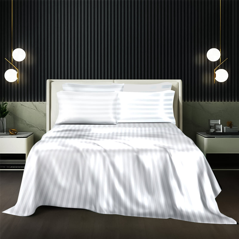 1200TC Ultra Soft Fitted Bed Sheet-100%Pure Cotton 40cm Deep Fitted Linen sheet with Pillowcases (White)