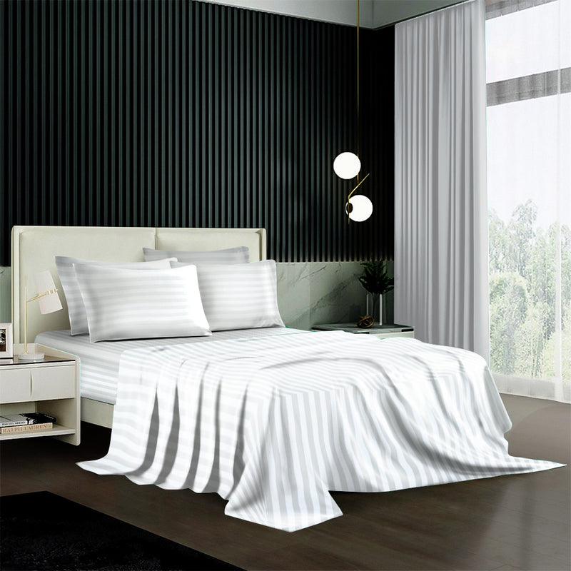 1200TC Ultra Soft Fitted Bed Sheet-100%Pure Cotton 40cm Deep Fitted Linen sheet with Pillowcases (White)