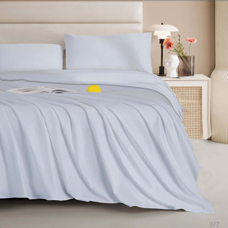 100% Soft Cotton 1200TC Deep Fitted Bed Sheet Set-2 Pillowcases Queen/King (Snow White)