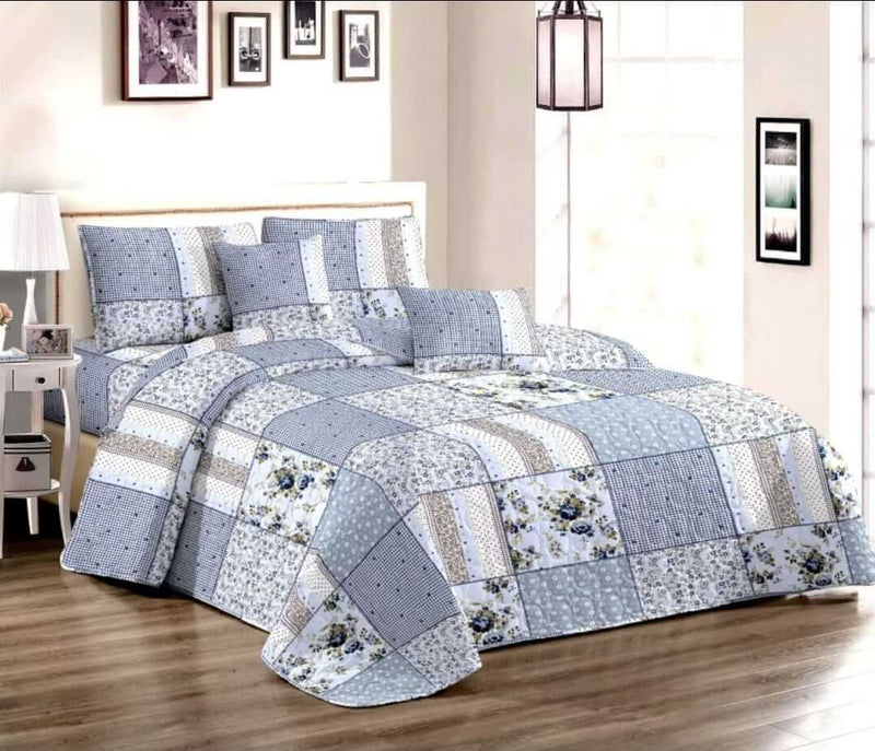 Continental Grey Patchwork Coverlet Set-Quilted Bedspread Set (3Pcs)
