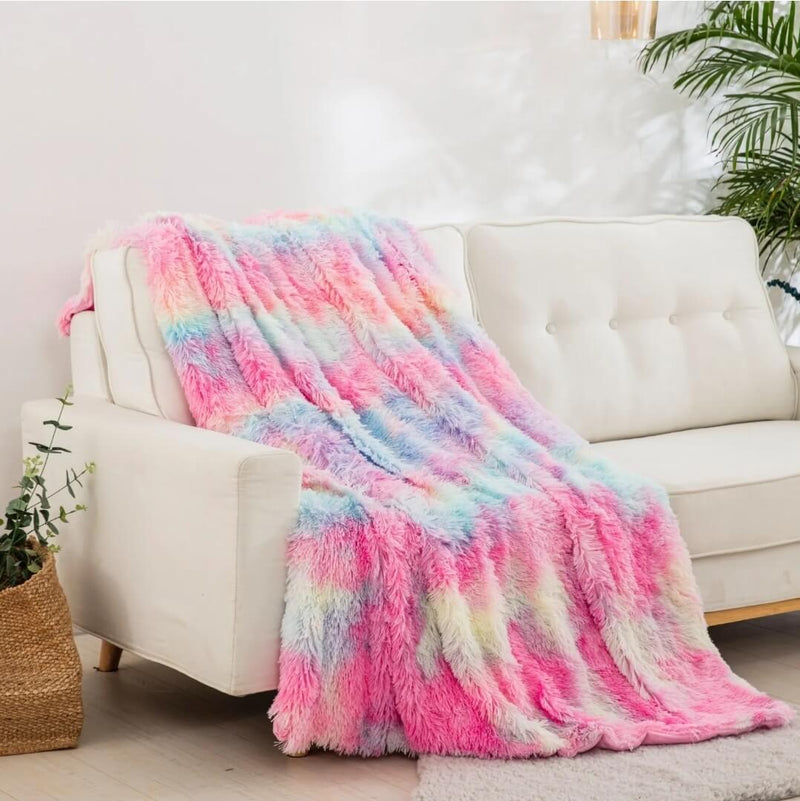 Soft Warm Fleece Blanket - Cuddly Plush Sofa Throw (Rainbow)