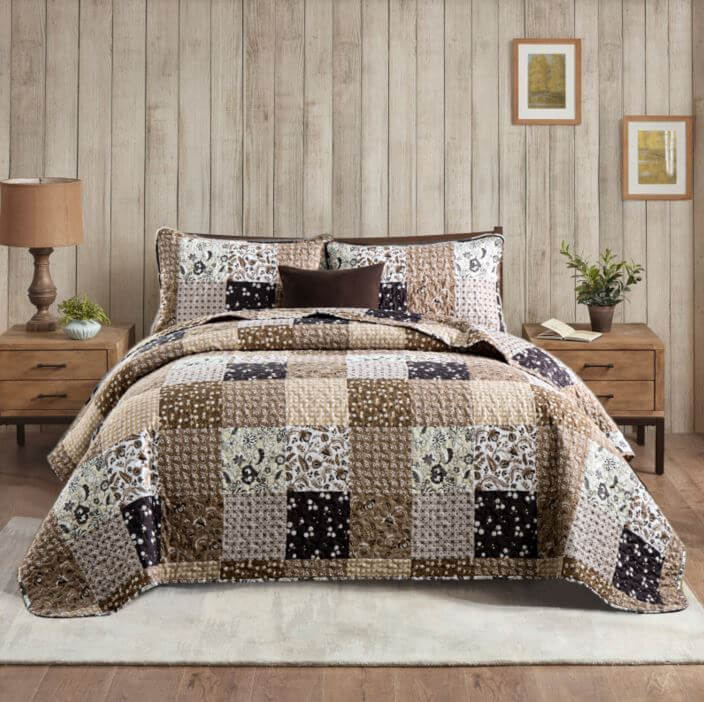 2025 Chocolate Brown Quilted Bedspread Coverlet Sets (3Pcs)