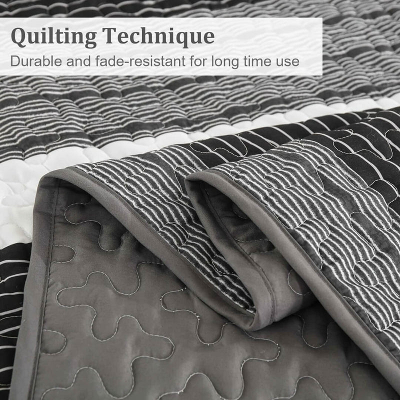 2025 Striped Grey Coverlet Set-Quilted Bedspread Sets (3Pcs)