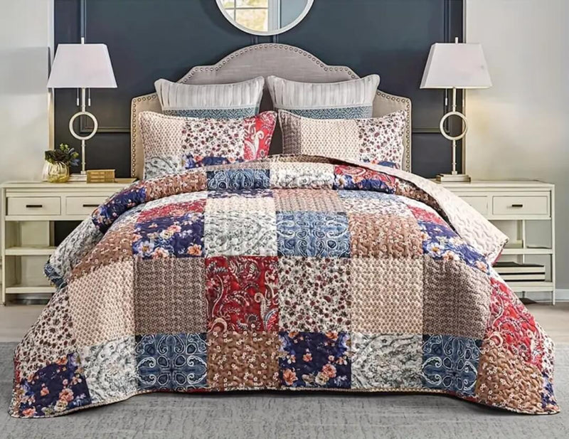 2025 Multicolor Patchwork Coverlet Set-Quilted Bedspread Set (3Pcs)