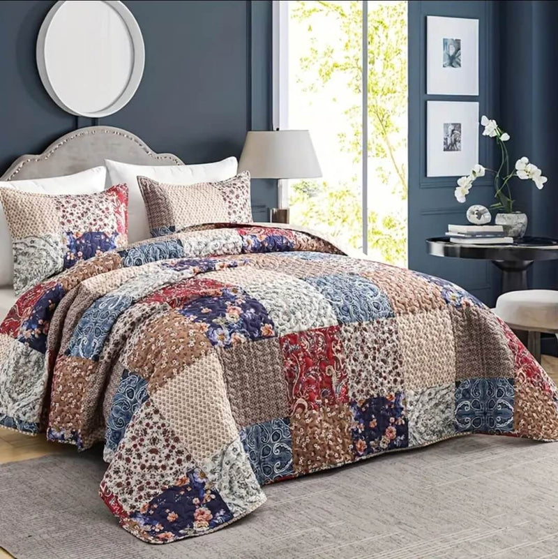 2025 Multicolor Patchwork Coverlet Set-Quilted Bedspread Set (3Pcs)