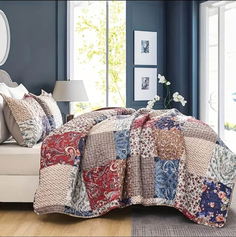 2025 Multicolor Patchwork Coverlet Set-Quilted Bedspread Set (3Pcs)