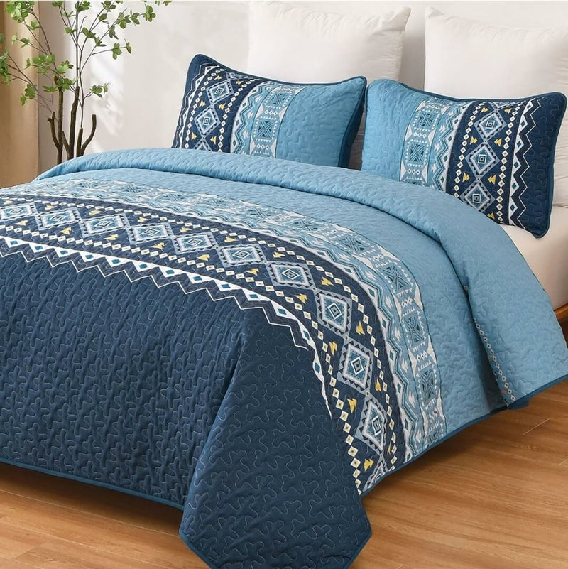 Geometric Design Coverlet Set-Quilted Bedspread Sets (3Pcs)