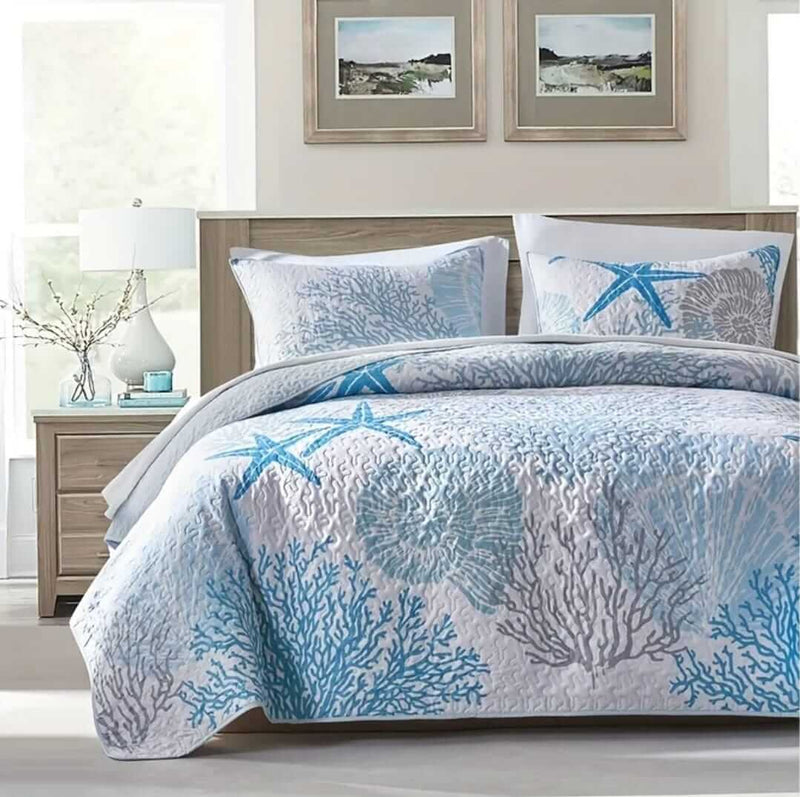2025 Star Fish Quilted Bedspread Coverlet Sets (3Pcs)