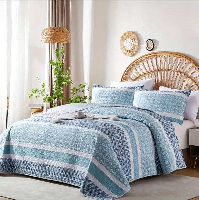 Light Blue Bedspread Coverlet Set-Quilted Bedspread Sets (3Pcs)