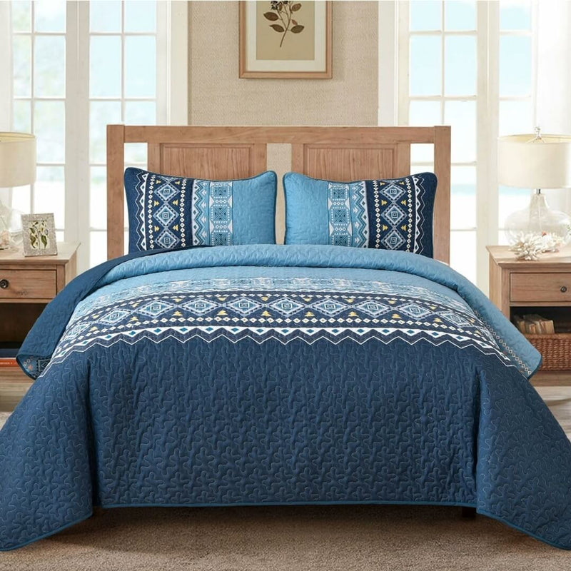 Geometric Design Coverlet Set-Quilted Bedspread Sets (3Pcs)