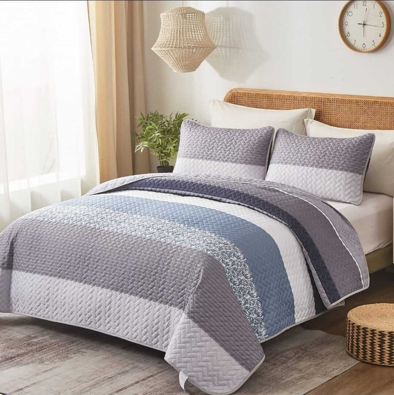 2025 Jacquard Striped Quilted Bedspread Coverlet Sets (3Pcs)