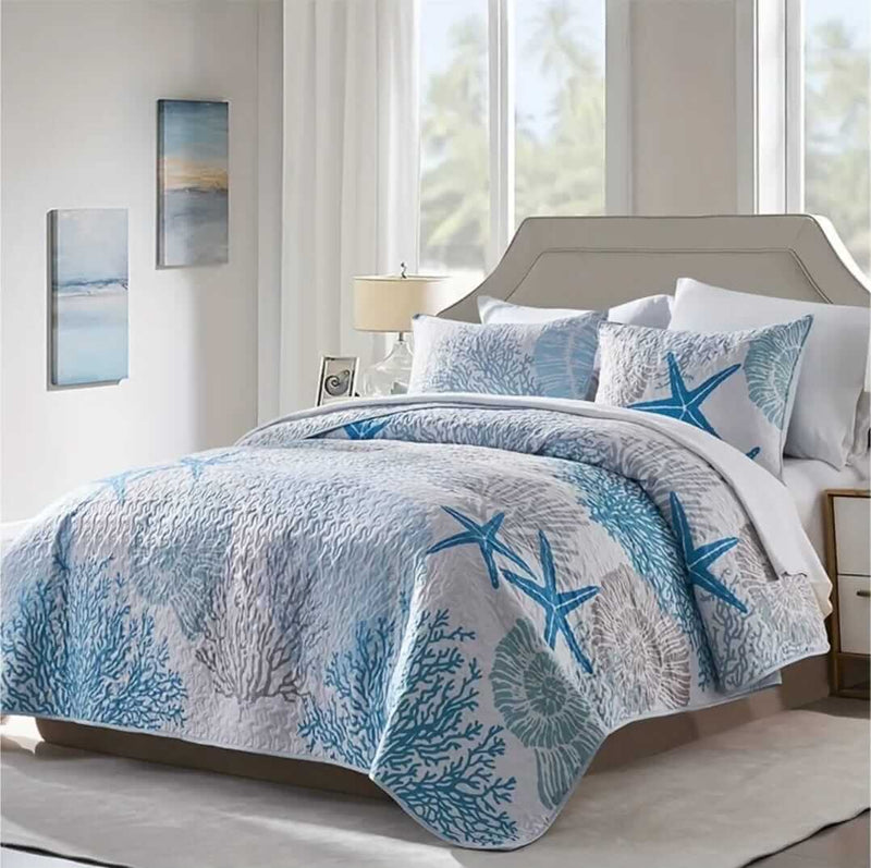 2025 Star Fish Quilted Bedspread Coverlet Sets (3Pcs)